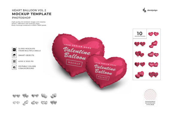 Love Heart Balloon 3D Mockup Bundle 2