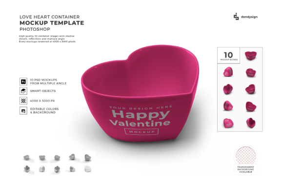 Love Heart Container 3D Mockup Bundle